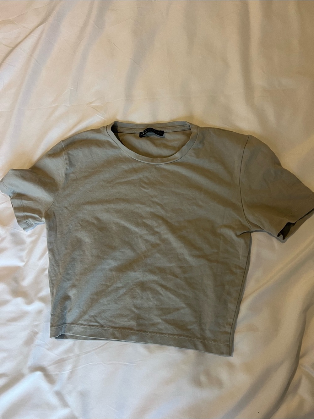 Zara Cropped Fitted Tee Sage Grey Size Small